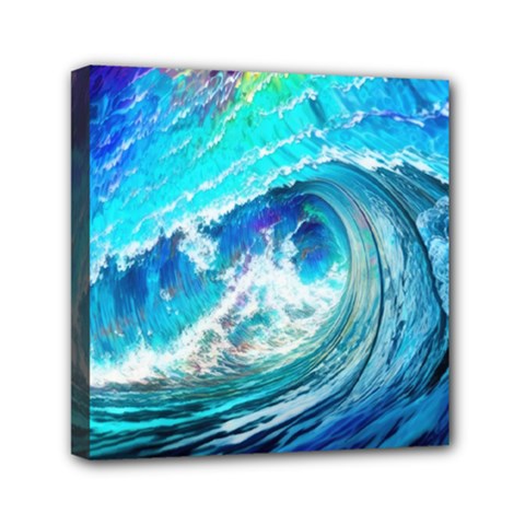 Tsunami Waves Ocean Sea Nautical Nature Water Painting Mini Canvas 6  X 6  (stretched)