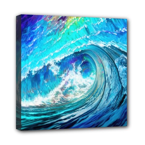 Tsunami Waves Ocean Sea Nautical Nature Water Painting Mini Canvas 8  X 8  (stretched)