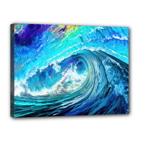 Tsunami Waves Ocean Sea Nautical Nature Water Painting Canvas 16  x 12  (Stretched)
