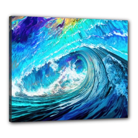 Tsunami Waves Ocean Sea Nautical Nature Water Painting Canvas 24  x 20  (Stretched)