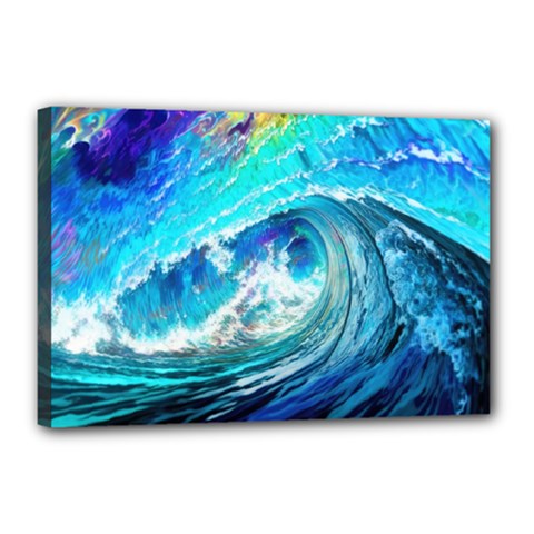 Tsunami Waves Ocean Sea Nautical Nature Water Painting Canvas 18  x 12  (Stretched)