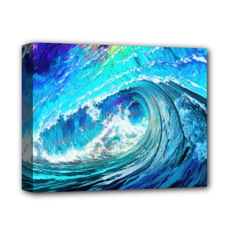 Tsunami Waves Ocean Sea Nautical Nature Water Painting Deluxe Canvas 14  x 11  (Stretched)