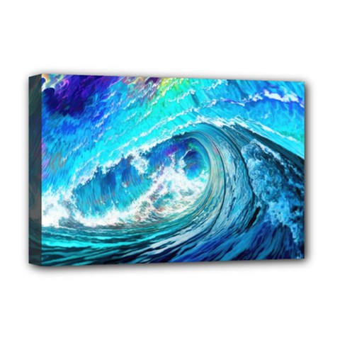 Tsunami Waves Ocean Sea Nautical Nature Water Painting Deluxe Canvas 18  x 12  (Stretched)