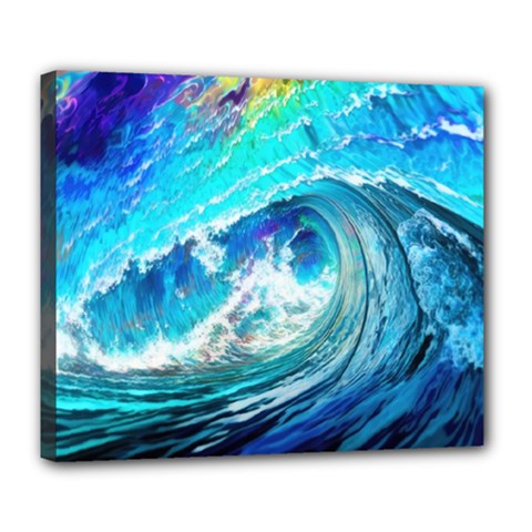 Tsunami Waves Ocean Sea Nautical Nature Water Painting Deluxe Canvas 24  x 20  (Stretched)