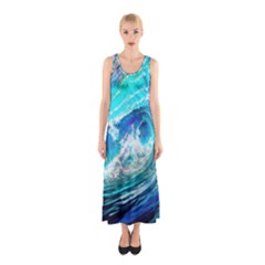 Tsunami Waves Ocean Sea Nautical Nature Water Painting Sleeveless Maxi Dress