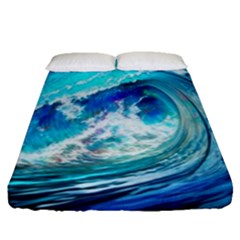 Tsunami Waves Ocean Sea Nautical Nature Water Painting Fitted Sheet (Queen Size)