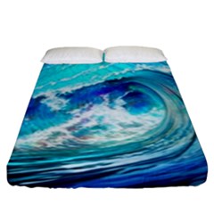 Tsunami Waves Ocean Sea Nautical Nature Water Painting Fitted Sheet (King Size)