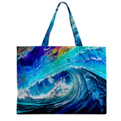 Tsunami Waves Ocean Sea Nautical Nature Water Painting Zipper Mini Tote Bag