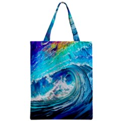 Tsunami Waves Ocean Sea Nautical Nature Water Painting Zipper Classic Tote Bag