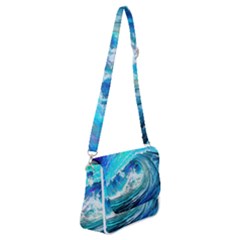 Tsunami Waves Ocean Sea Nautical Nature Water Painting Shoulder Bag with Back Zipper