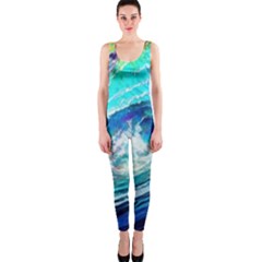 Tsunami Waves Ocean Sea Nautical Nature Water Painting One Piece Catsuit