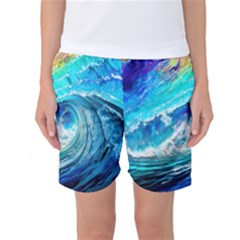 Tsunami Waves Ocean Sea Nautical Nature Water Painting Women s Basketball Shorts