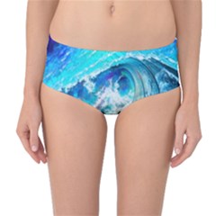Tsunami Waves Ocean Sea Nautical Nature Water Painting Mid-Waist Bikini Bottoms