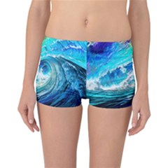 Tsunami Waves Ocean Sea Nautical Nature Water Painting Reversible Boyleg Bikini Bottoms