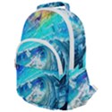 Tsunami Waves Ocean Sea Nautical Nature Water Painting Rounded Multi Pocket Backpack View1