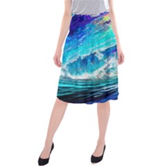 Tsunami Waves Ocean Sea Nautical Nature Water Painting Midi Beach Skirt