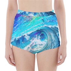 Tsunami Waves Ocean Sea Nautical Nature Water Painting High-Waisted Bikini Bottoms