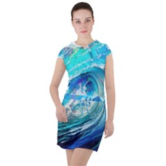 Tsunami Waves Ocean Sea Nautical Nature Water Painting Drawstring Hooded Dress