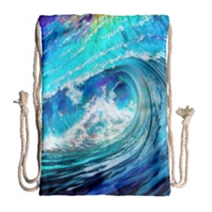 Tsunami Waves Ocean Sea Nautical Nature Water Painting Drawstring Bag (Large)
