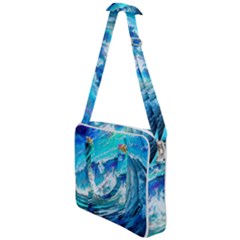 Tsunami Waves Ocean Sea Nautical Nature Water Painting Cross Body Office Bag