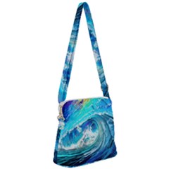 Tsunami Waves Ocean Sea Nautical Nature Water Painting Zipper Messenger Bag