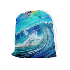 Tsunami Waves Ocean Sea Nautical Nature Water Painting Drawstring Pouch (XL)