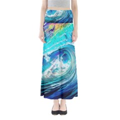 Tsunami Waves Ocean Sea Nautical Nature Water Painting Full Length Maxi Skirt