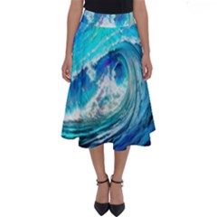 Tsunami Waves Ocean Sea Nautical Nature Water Painting Perfect Length Midi Skirt
