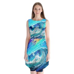 Tsunami Waves Ocean Sea Nautical Nature Water Painting Sleeveless Chiffon Dress  