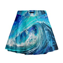 Tsunami Waves Ocean Sea Nautical Nature Water Painting Mini Flare Skirt