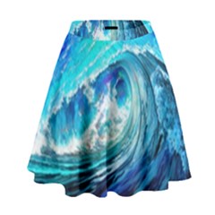 Tsunami Waves Ocean Sea Nautical Nature Water Painting High Waist Skirt