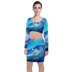 Tsunami Waves Ocean Sea Nautical Nature Water Painting Top and Skirt Sets
