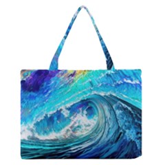 Tsunami Waves Ocean Sea Nautical Nature Water Painting Zipper Medium Tote Bag