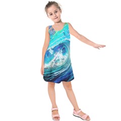 Tsunami Waves Ocean Sea Nautical Nature Water Painting Kids  Sleeveless Dress
