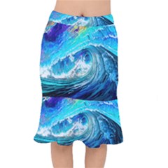 Tsunami Waves Ocean Sea Nautical Nature Water Painting Short Mermaid Skirt