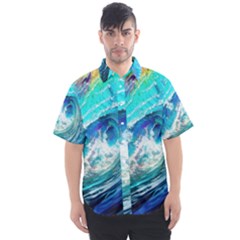 Tsunami Waves Ocean Sea Nautical Nature Water Painting Men s Short Sleeve Shirt