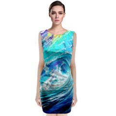 Tsunami Waves Ocean Sea Nautical Nature Water Painting Sleeveless Velvet Midi Dress