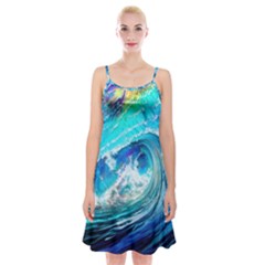 Tsunami Waves Ocean Sea Nautical Nature Water Painting Spaghetti Strap Velvet Dress