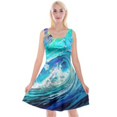 Tsunami Waves Ocean Sea Nautical Nature Water Painting Reversible Velvet Sleeveless Dress