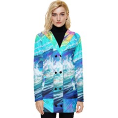 Tsunami Waves Ocean Sea Nautical Nature Water Painting Button Up Hooded Coat 