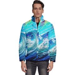 Tsunami Waves Ocean Sea Nautical Nature Water Painting Men s Puffer Bubble Jacket Coat