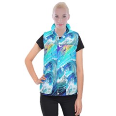 Tsunami Waves Ocean Sea Nautical Nature Water Painting Women s Button Up Vest
