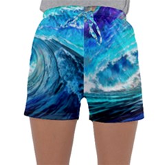 Tsunami Waves Ocean Sea Nautical Nature Water Painting Sleepwear Shorts