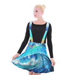 Tsunami Waves Ocean Sea Nautical Nature Water Painting Suspender Skater Skirt