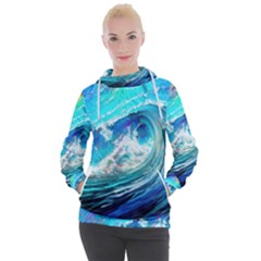 Tsunami Waves Ocean Sea Nautical Nature Water Painting Women s Hooded Pullover