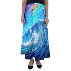 Tsunami Waves Ocean Sea Nautical Nature Water Painting Flared Maxi Skirt