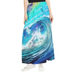 Tsunami Waves Ocean Sea Nautical Nature Water Painting Maxi Chiffon Skirt