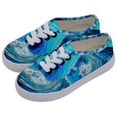 Tsunami Waves Ocean Sea Nautical Nature Water Painting Kids  Classic Low Top Sneakers