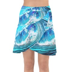 Tsunami Waves Ocean Sea Nautical Nature Water Painting Wrap Front Skirt