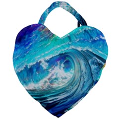 Tsunami Waves Ocean Sea Nautical Nature Water Painting Giant Heart Shaped Tote
